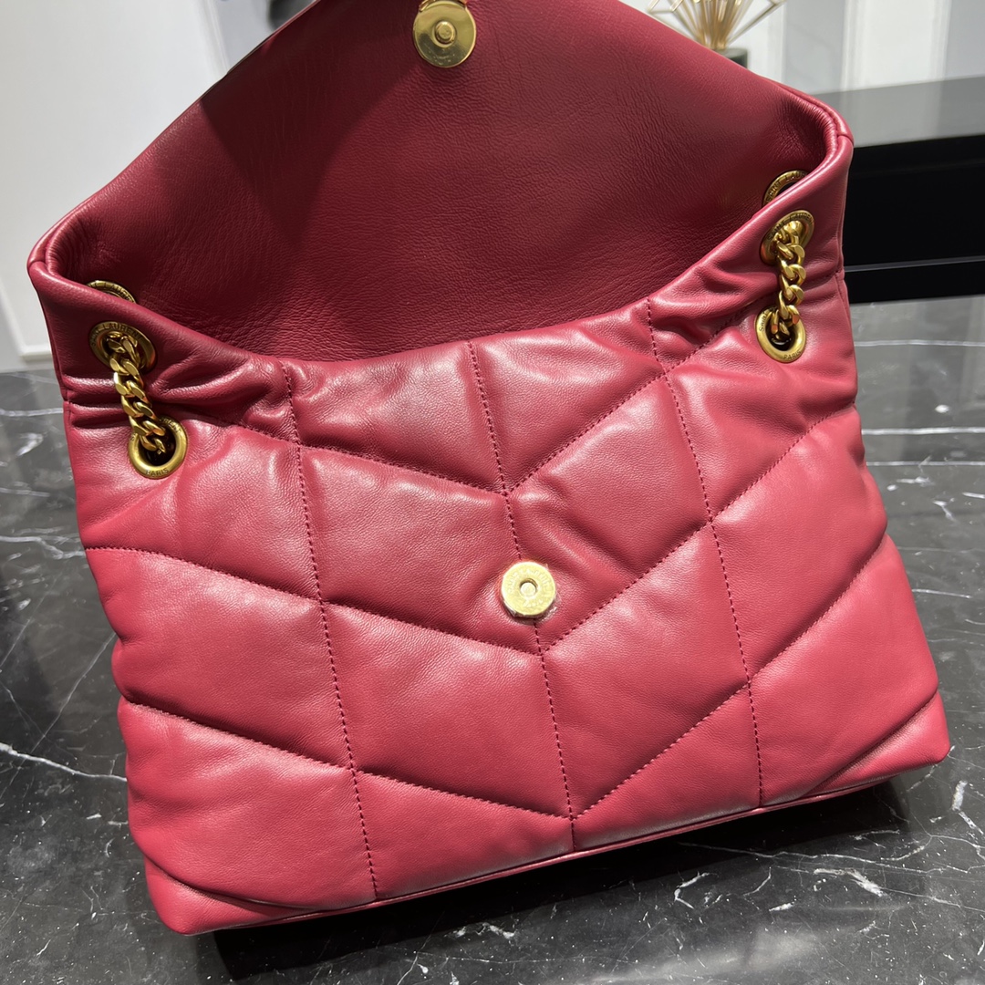 Saint Laurent Loulou Puffer Small Lambskin Shoulder Bag Handbag Red 577476 Gold